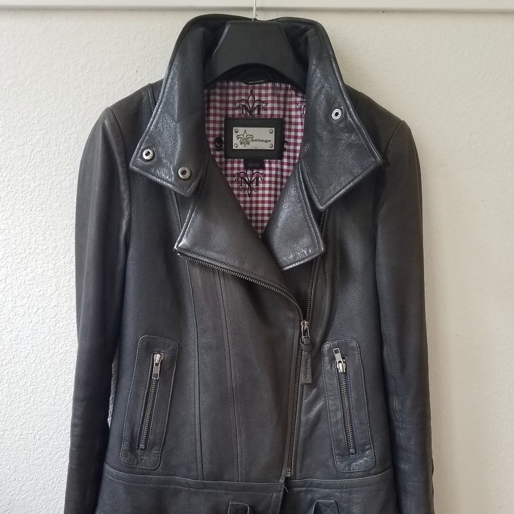 Mackage Kenya Moto Biker Leather Jacket XS , Grey